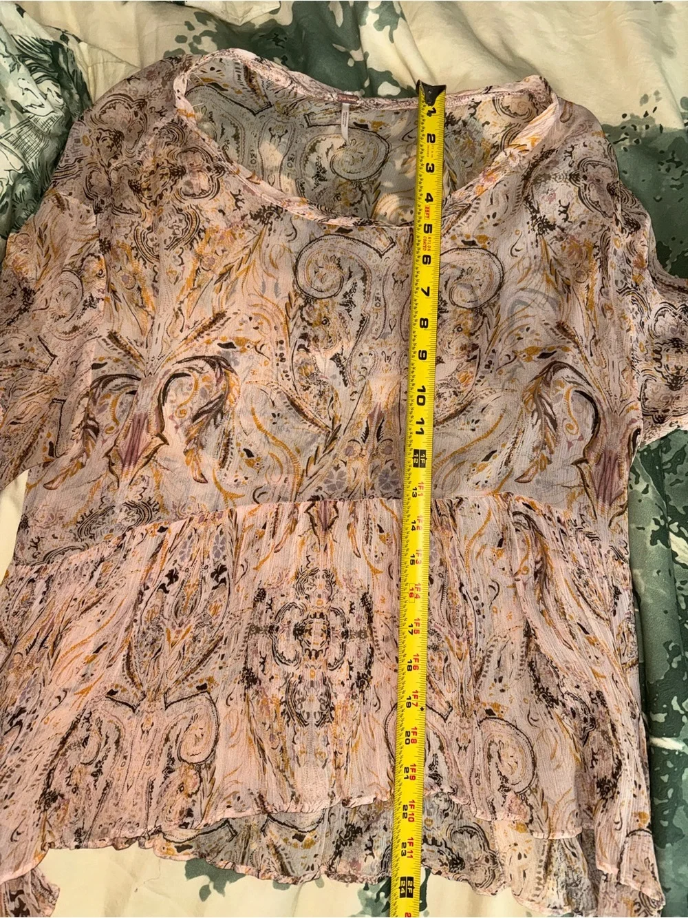 Free People Sheer Paisley Short-Sleeve Blouse - Neutral Pink/Tan